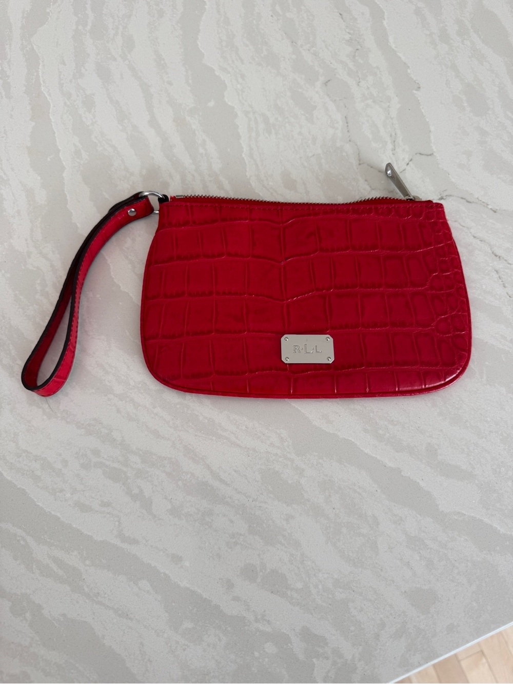 Ralph Lauren Leather Red Croc-Embossed Wristlet Clutch Vintage
